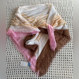 NWT J.McLaughlin Ivory/Pnk/Brn Geometric Print Silk Blend Scarf Shawl Wrap 48”
